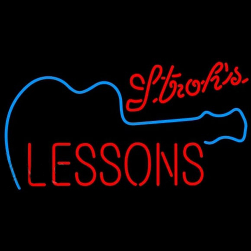 Strohs Guitar Lessons Beer Sign Neontábla