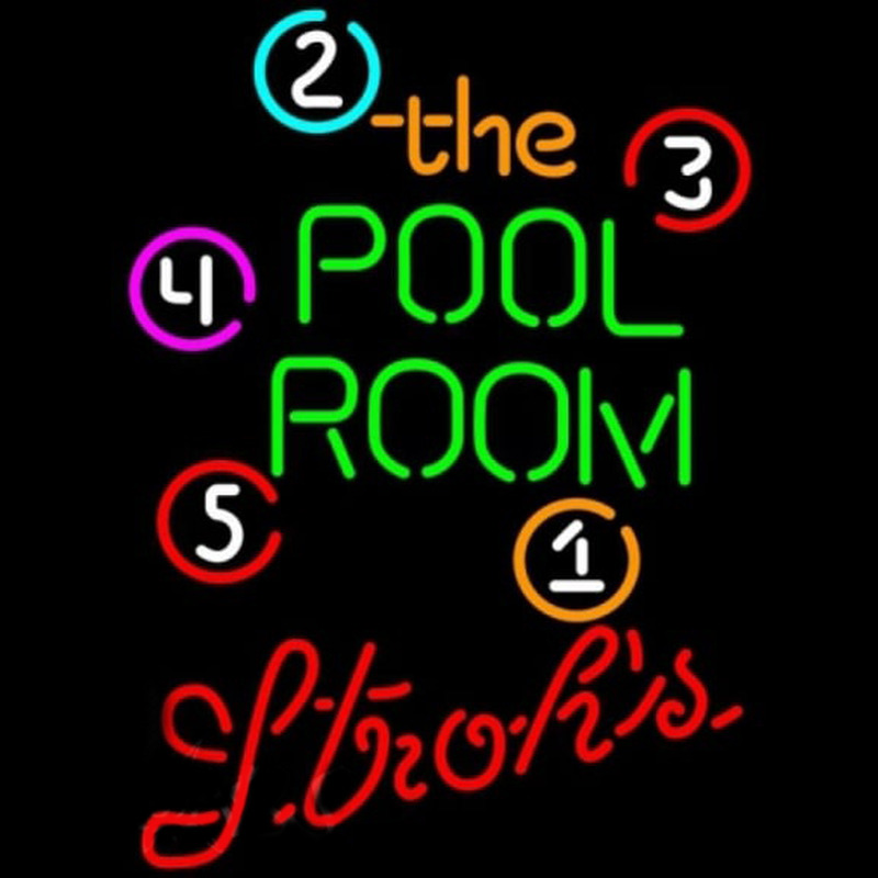 Strohs Pool Room Billiards Beer Sign Neontábla