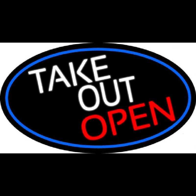 Take Out Open Oval With Blue Border Neontábla