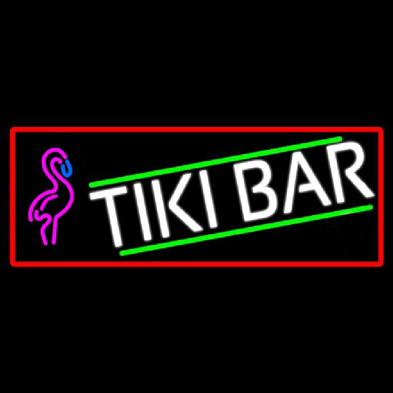 Tiki Bar Flamingo With Red Border Neontábla