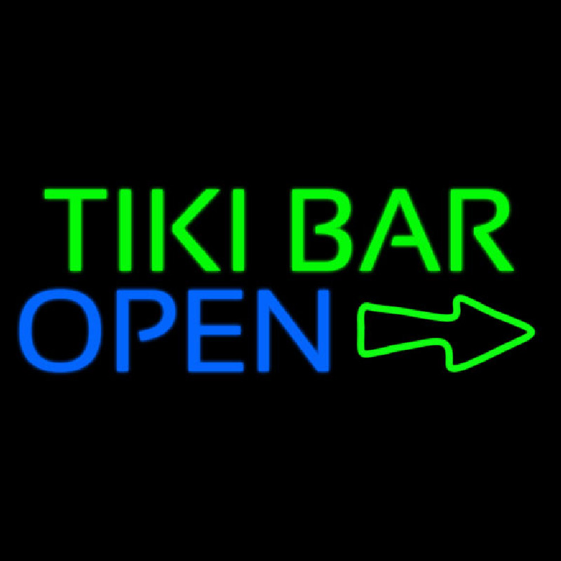 Tiki Bar Open With Arrow Neontábla