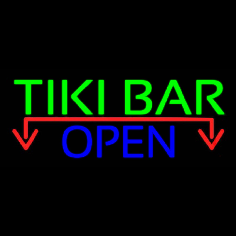 Tiki Bar Open With Arrow Real Neon Glass Tube Neontábla