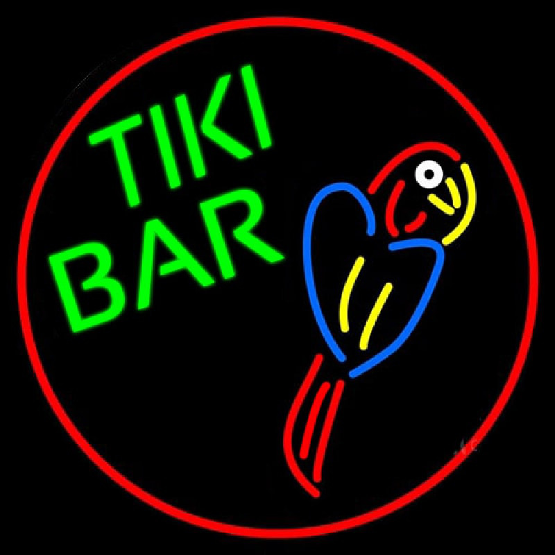 Tiki Bar Parrot Oval With Red Border Neontábla