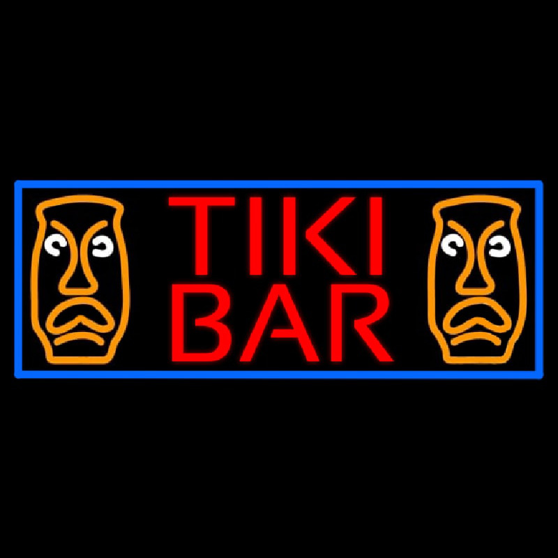 Tiki Bar Sculpture With Blue Border Neontábla