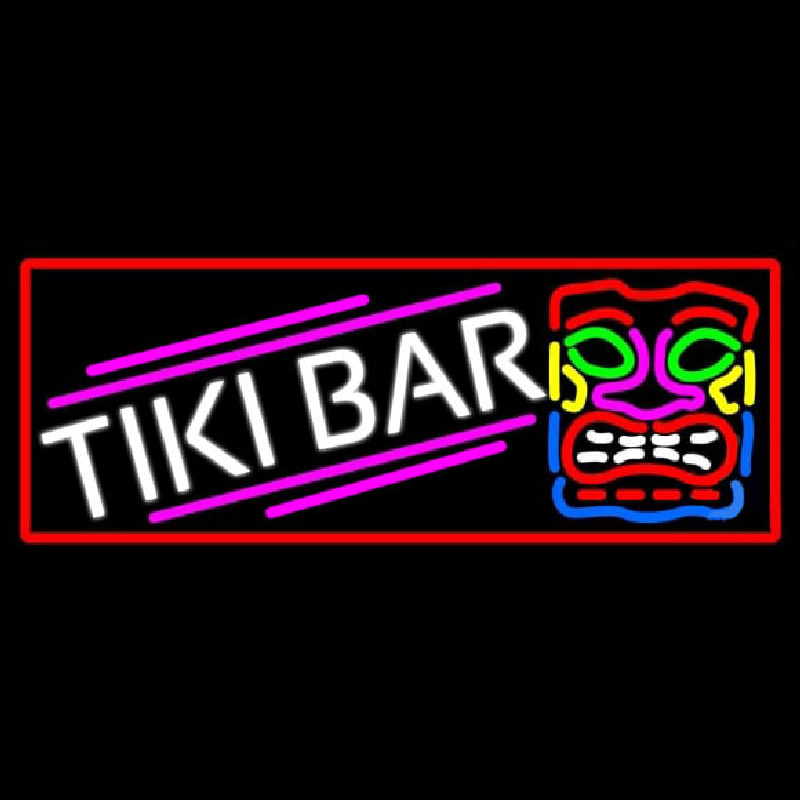 Tiki Bar Sculpture With Red Border Neontábla