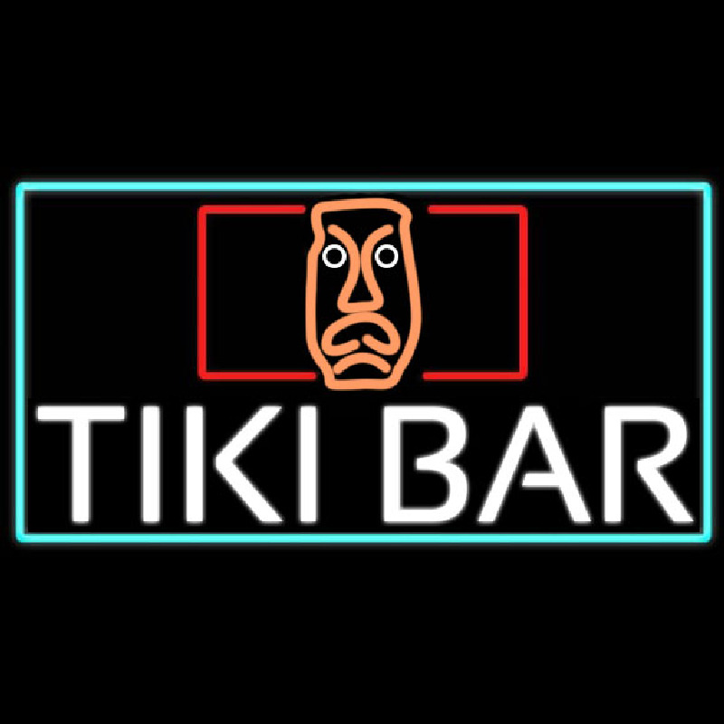 Tiki Bar Sculpture With Turquoise Border Real Neon Glass Tube Neontábla