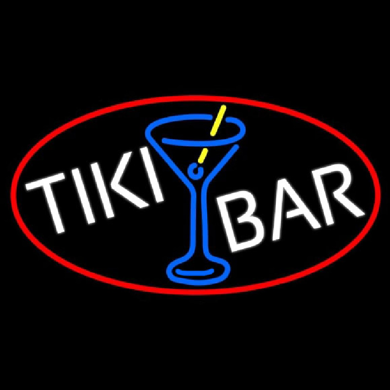 Tiki Bar Wine Glass Oval With Red Border Neontábla