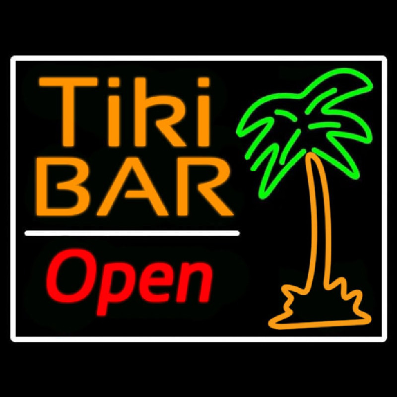 Tiki Bar With Palm Tree Open Neontábla