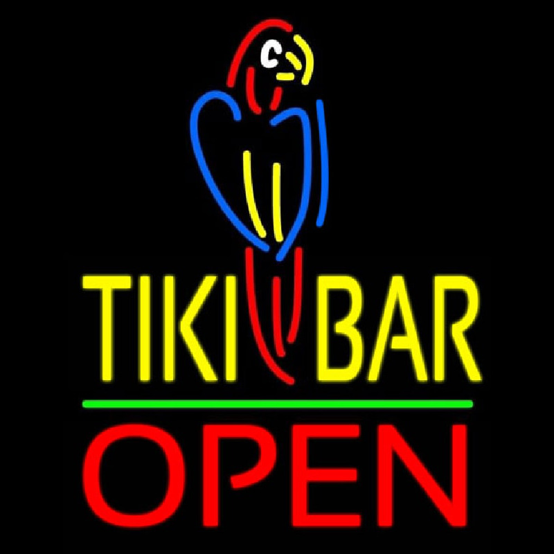 Tiki Bar With Parrot Open Neontábla