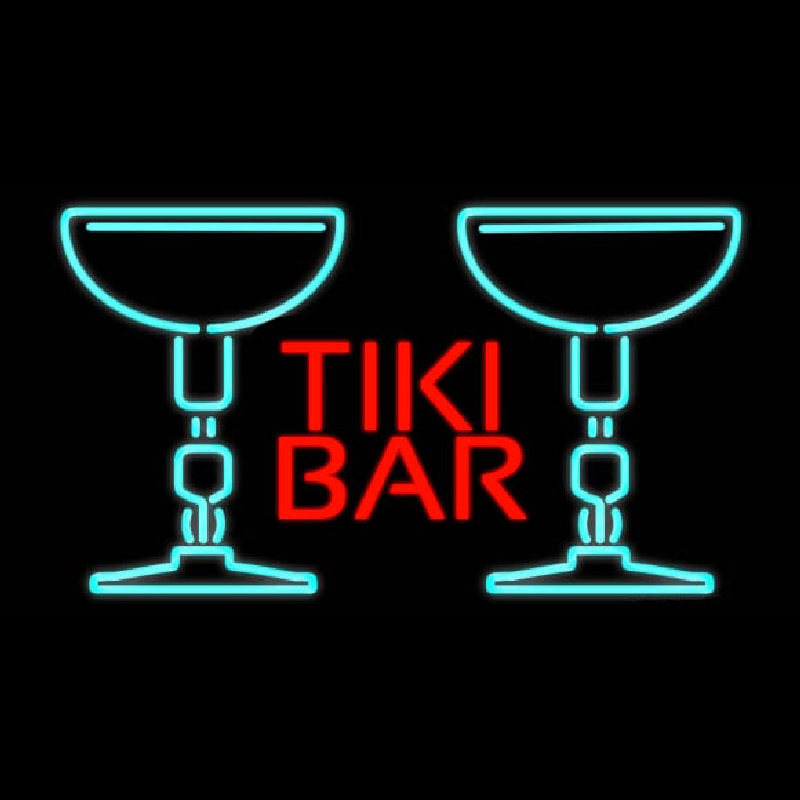 Tiki Bar with Two Martini Glasses Real Neon Glass Tube Neontábla