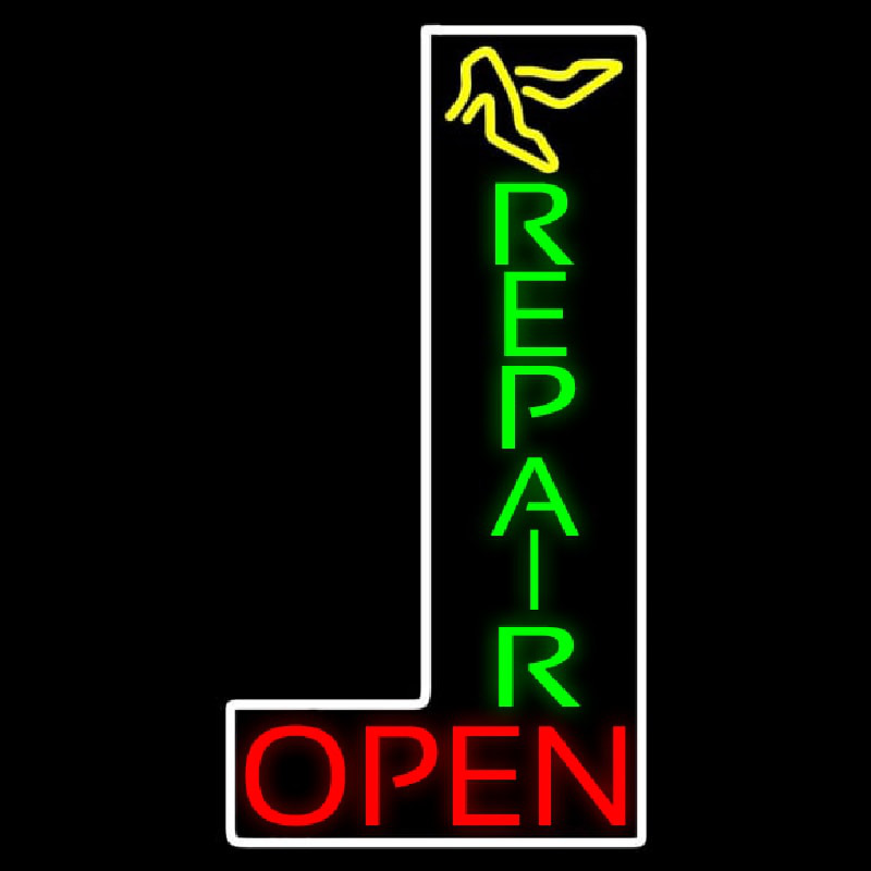 Vertical Shoe Repair Red Open Neontábla