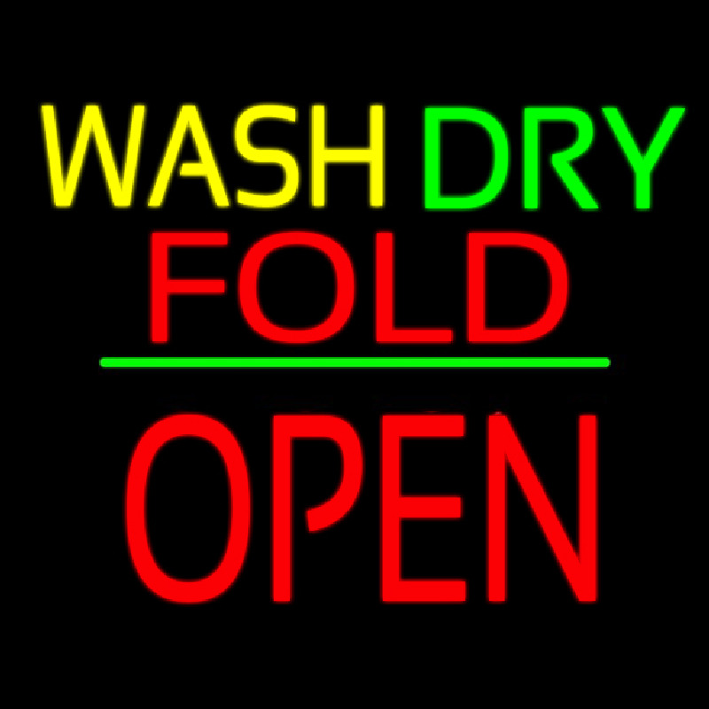 Wash Dry Fold Block Open Green Line Neontábla