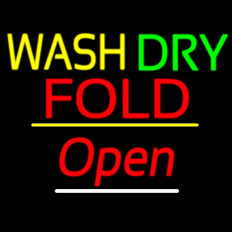 Wash Dry Fold Open Yellow Line Neontábla