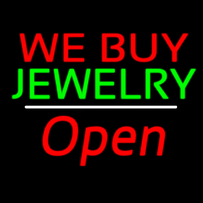 We Buy Jewelry Block Open White Line Neontábla