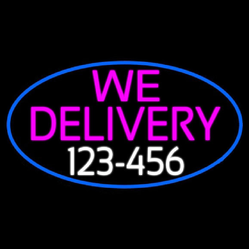 We Deliver Number Oval With Blue Border Neontábla