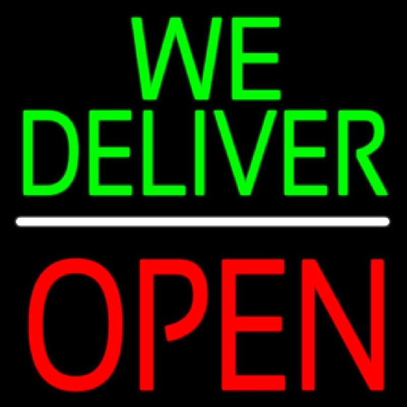 We Deliver Open Block White Line Neontábla