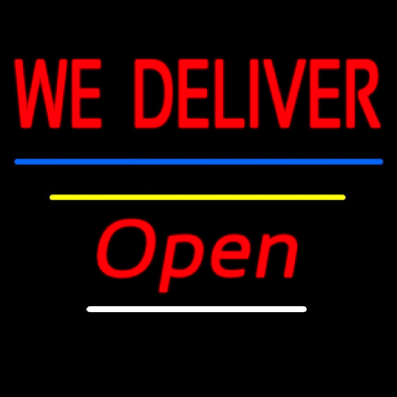 We Deliver Open Blue And Yellow Line Neontábla