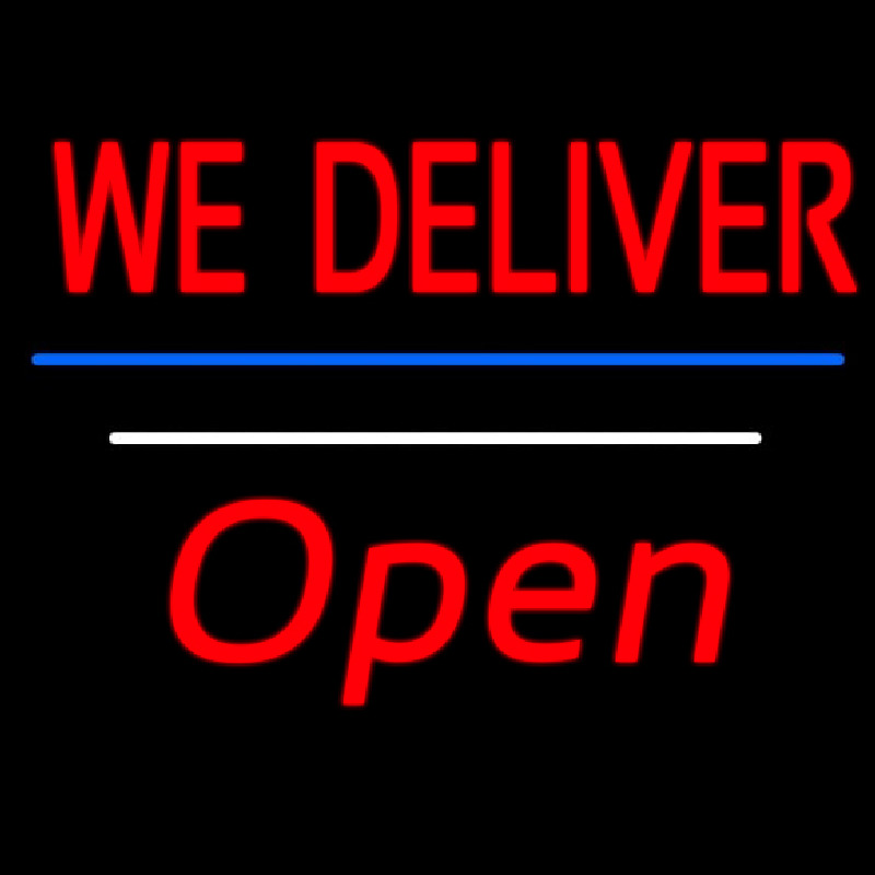We Deliver Open White Line Neontábla