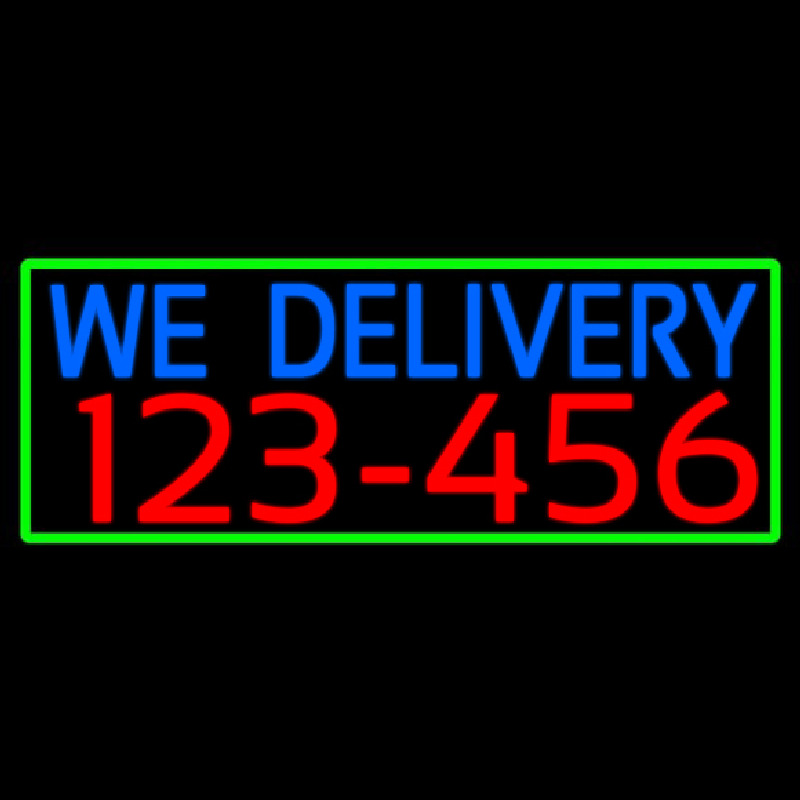 We Deliver Phone Number With Green Border Neontábla