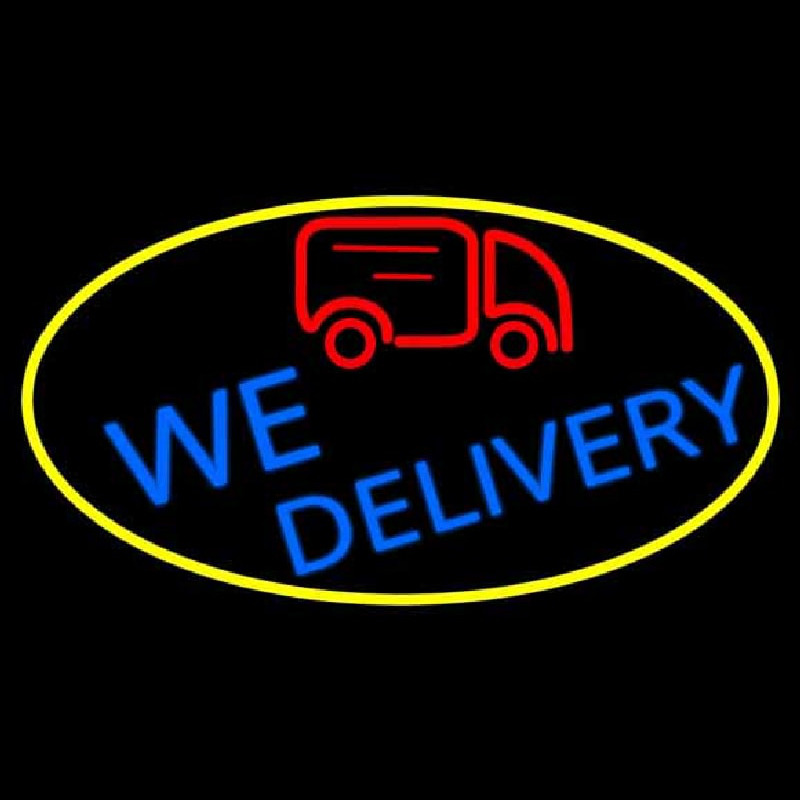 We Deliver Van Oval With Yellow Border Neontábla