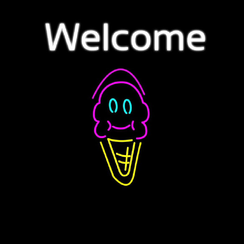 Welcome Ice Cream Cone And Smiling Face Neontábla