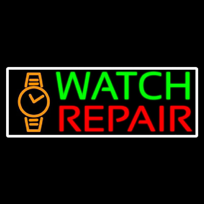 White Border Watch Repair With Logo Neontábla
