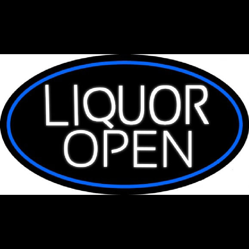 White Liquor Open Oval With Blue Border Neontábla