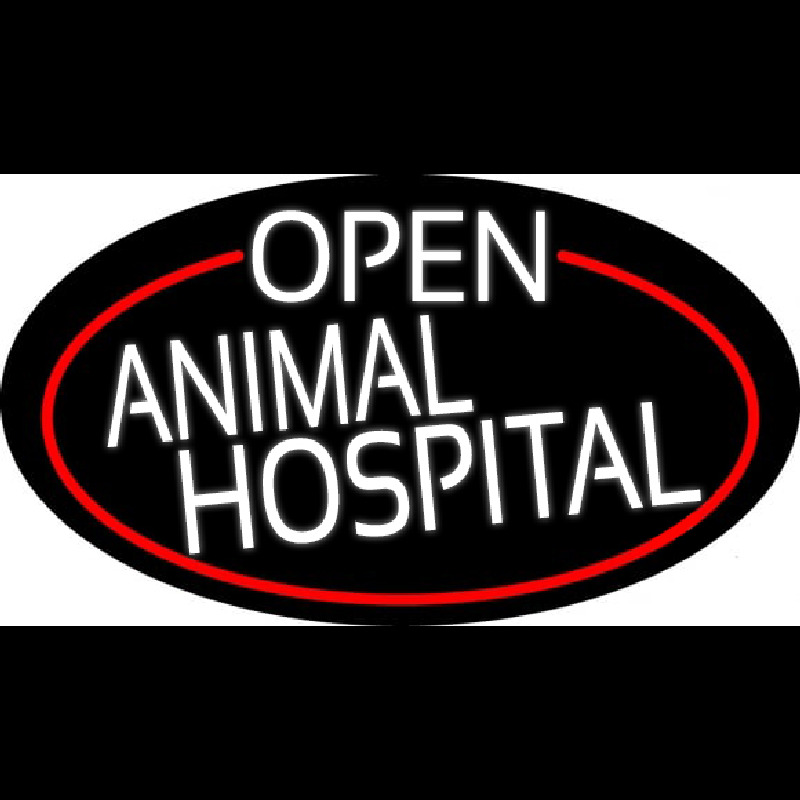 White Open Animal Hospital Oval With Red Border Neontábla