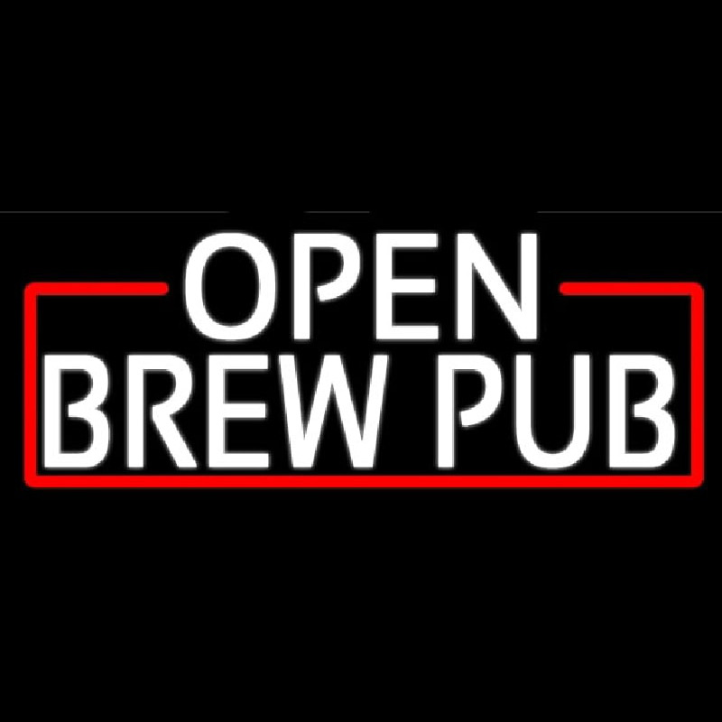 White Open Brew Pub With Red Border Neontábla