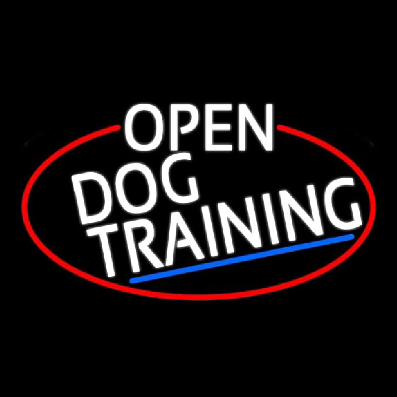 White Open Dog Training Oval With Red Border Neontábla