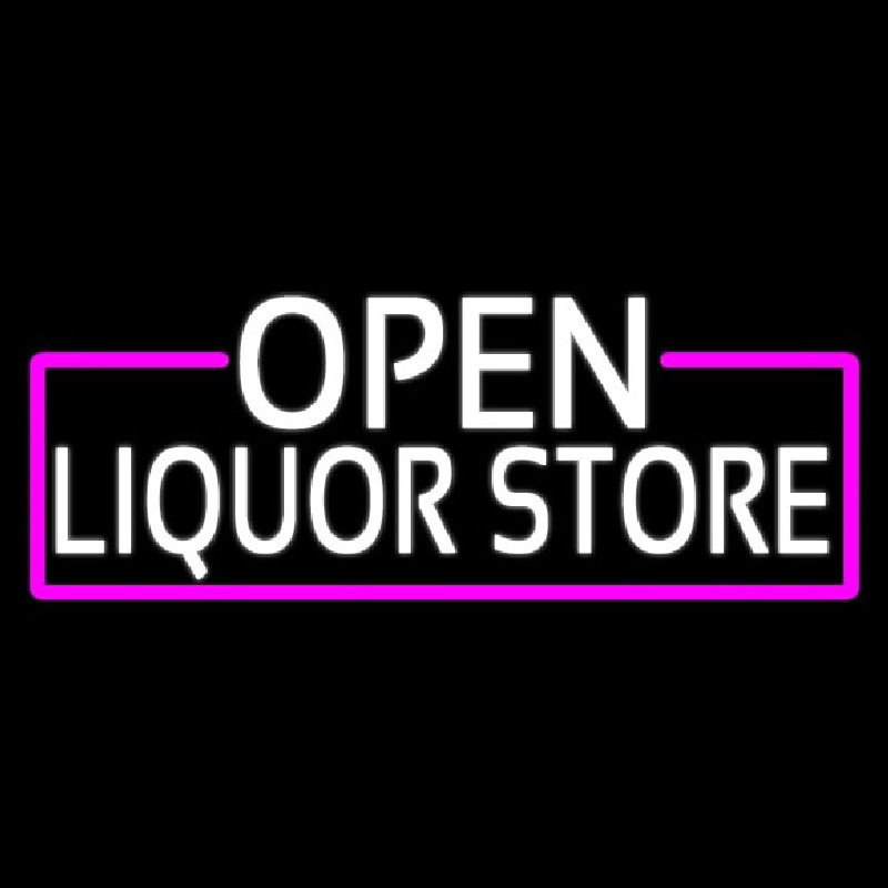 White Open Liquor Store With Pink Border Neontábla