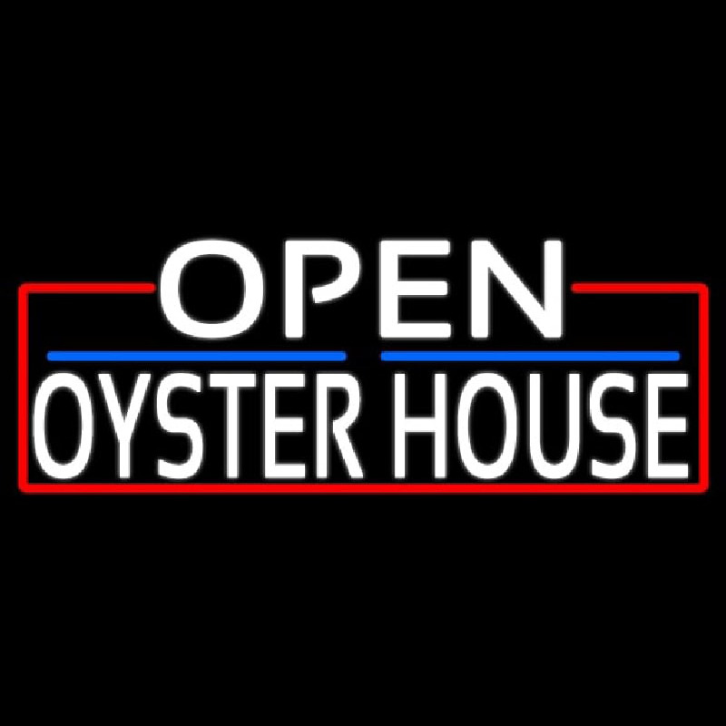 White Open Oyster House With Red Border Neontábla