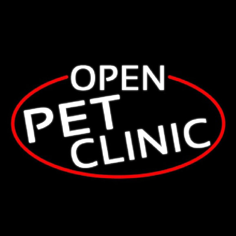 White Open Pet Clinic Oval With Red Border Neontábla