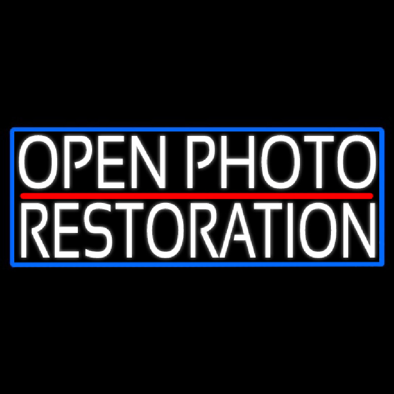 White Open Photo Restoration With Blue Border Neontábla