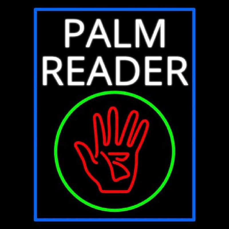 White Palm Reader With Logo Blue Border Neontábla