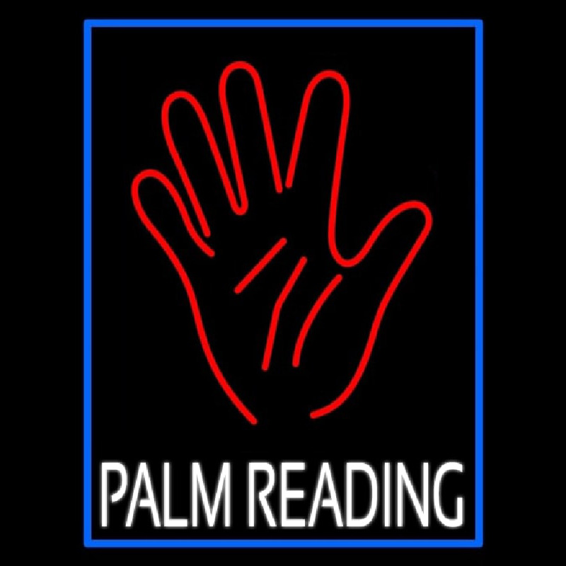 White Palm Reading Blue Border Neontábla