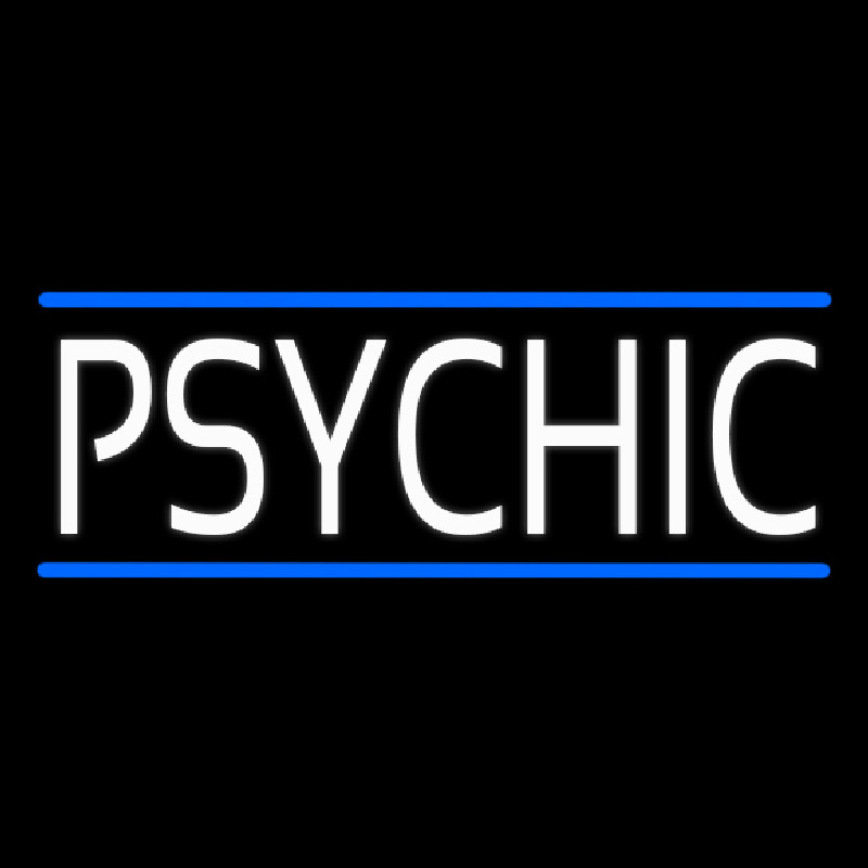 White Psychic With Blue Line Neontábla