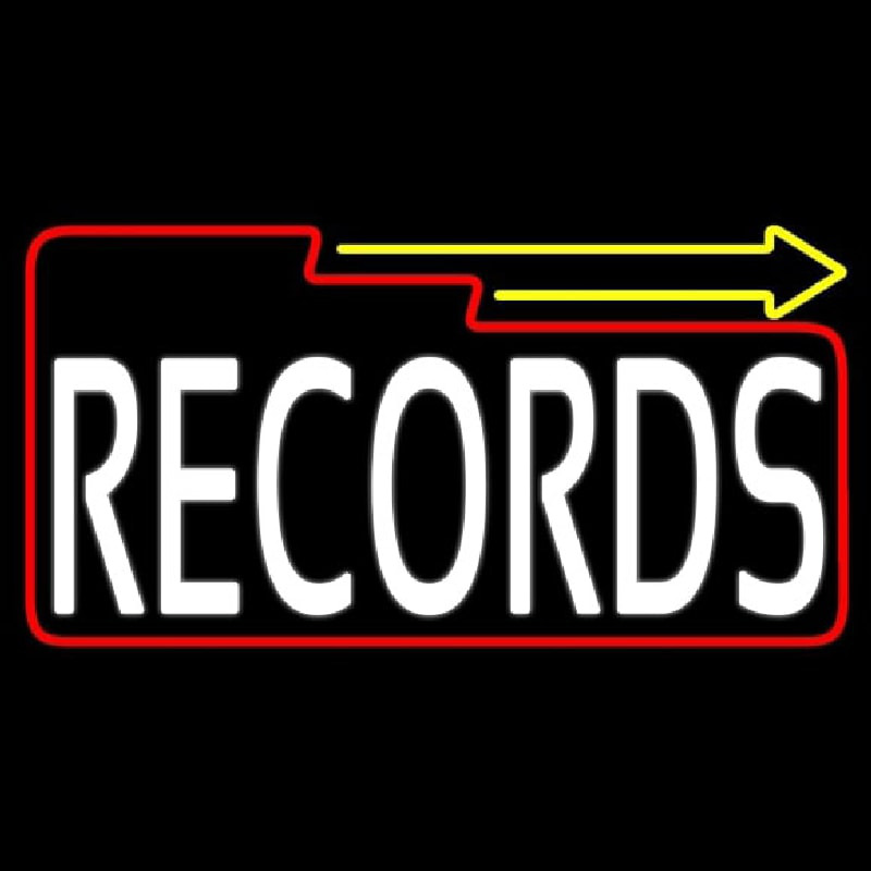 White Records Block With Arrow 2 Neontábla