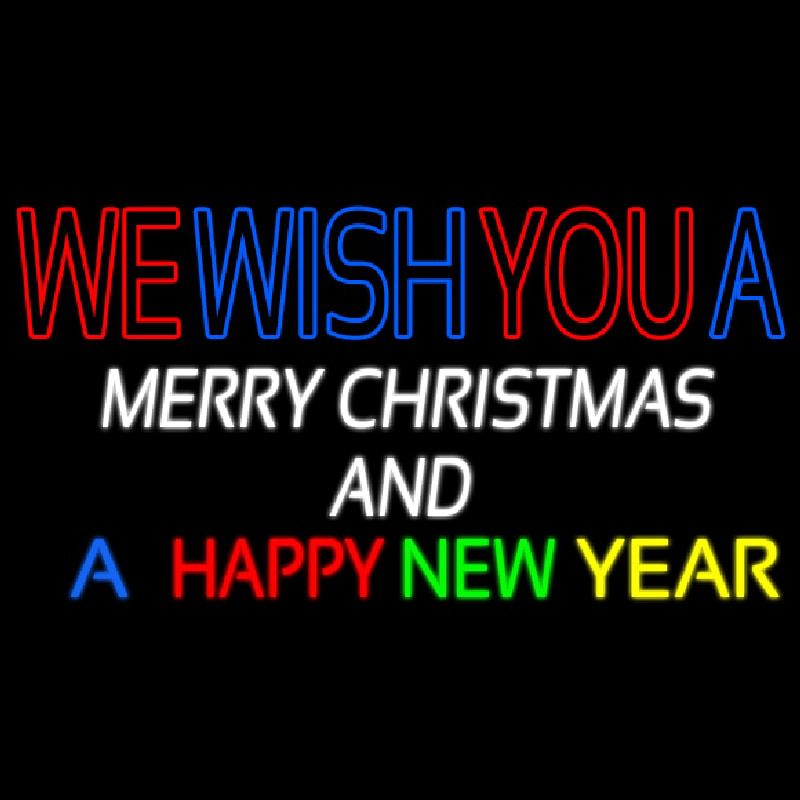 Wishing Merry Christmas Happy New Year Neontábla