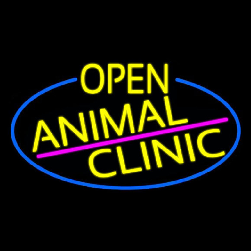 Yellow Animal Clinic Oval With Blue Border Neontábla