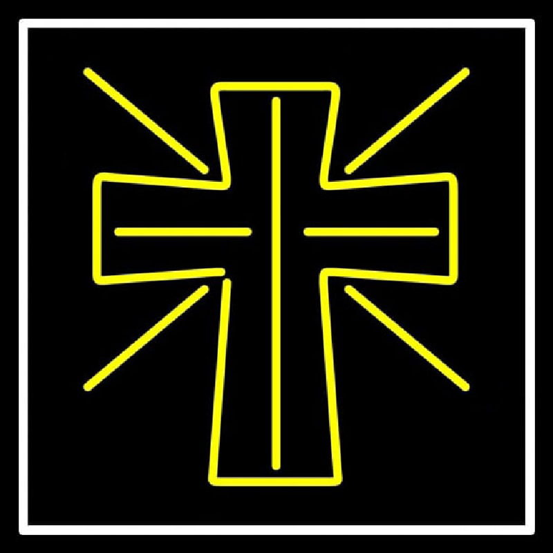 Yellow Christian Cross Neontábla