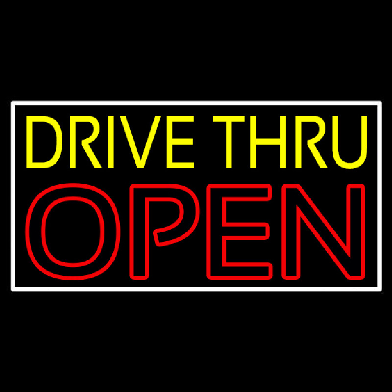 Yellow Drive Thru Open Red Neontábla