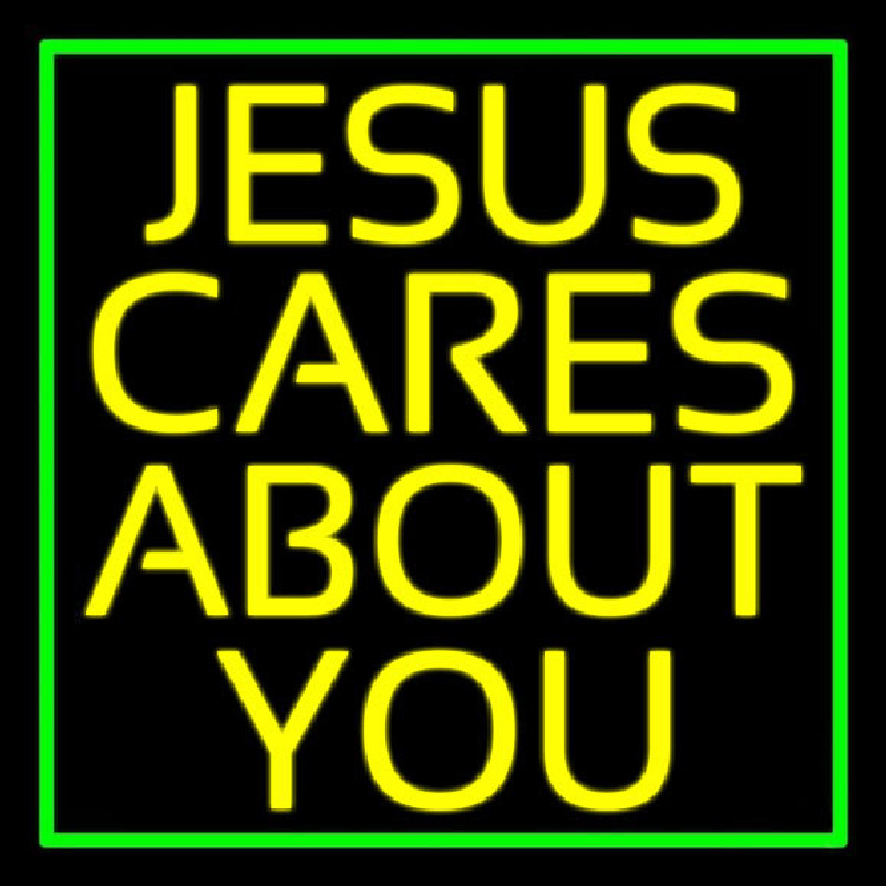 Yellow Jesus Cares About You Neontábla