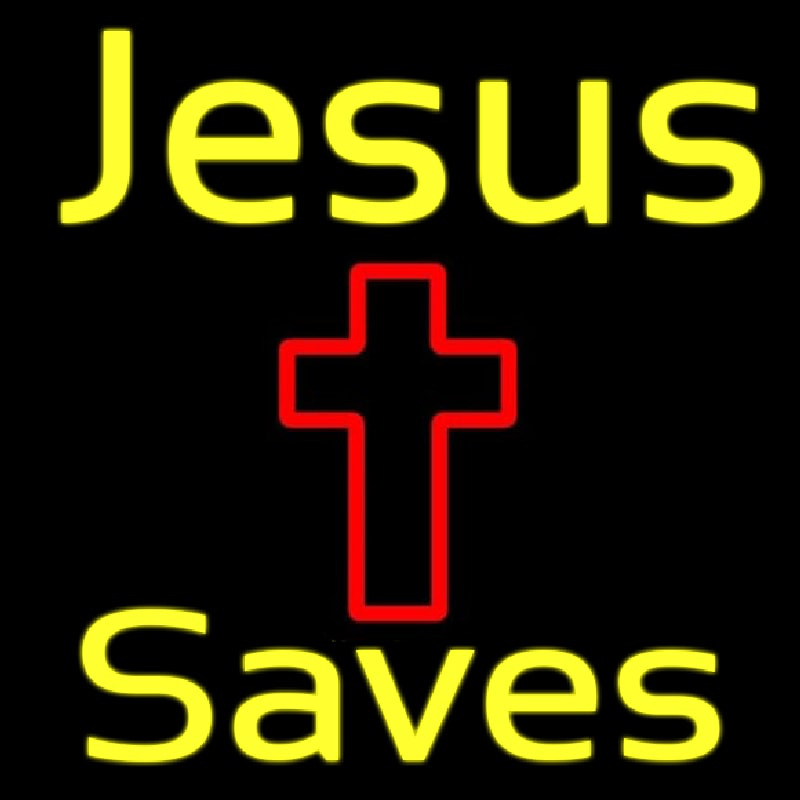 Yellow Jesus Saves With Cross Neontábla