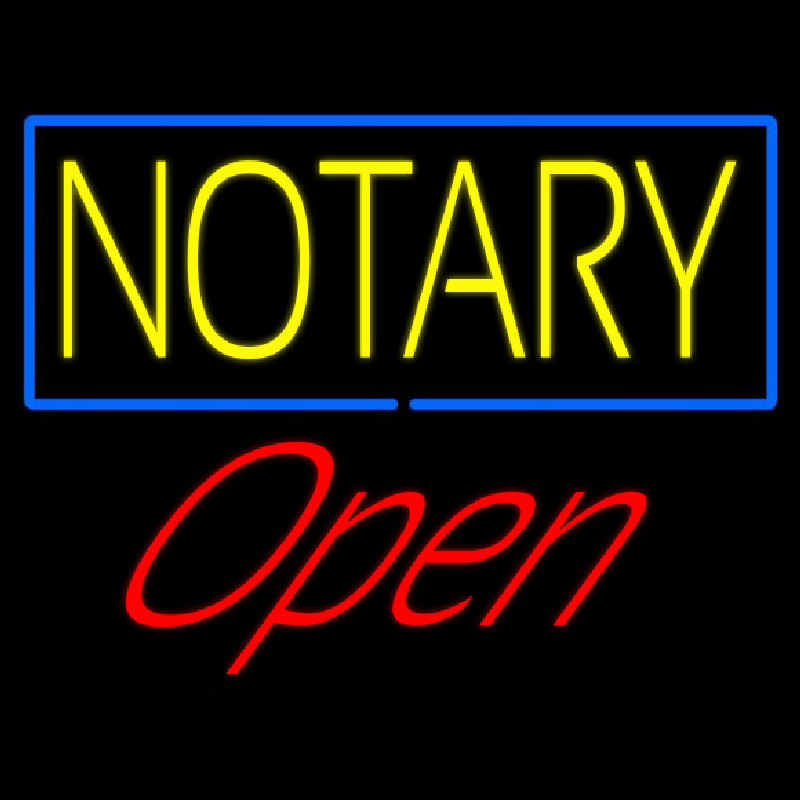 Yellow Notary Blue Border Open Neontábla