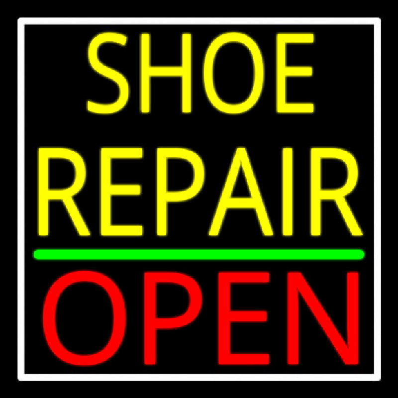 Yellow Shoe Repair Open With Border Neontábla