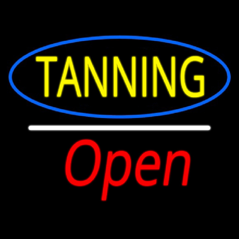 Yellow Tanning Oval Blue Border Open White Line Neontábla