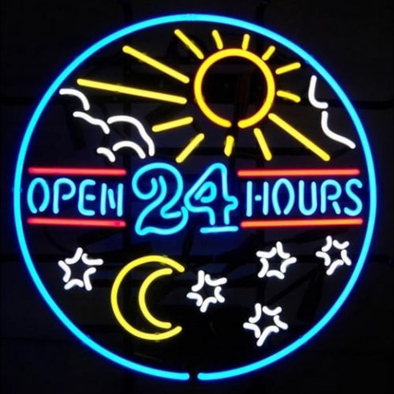 open 24 hours sun moon day BEER BAR PUB Neontábla