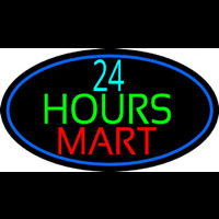 24 Hours Mini Mart With Blue Round Neontábla