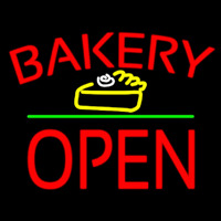 Bakery Logo Block Open Green Line Neontábla